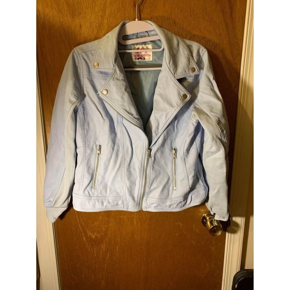 Justice Jacket Moto Faux Leather Y2K Blue Size 18/20 Girls